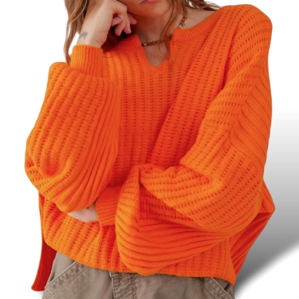 BDG Urban Outfitters Allie Orange Notch Neck Pullover Sweater Size M